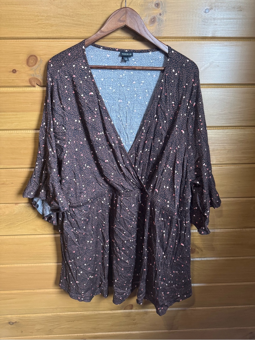 Torrid Brown V-Neck Heart Print Surplice Top